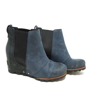Sorel Joan of Arctic Platform Wedge II Chelsea Boots Bootie, Black & Navy SZ 7
